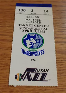 Minnesota Timberwolves Ticket Stub - April 5 1992 - Karl Malone 33 Points - Picture 1 of 2