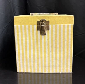 Yellow / White Striped Fiberboard 45 RPM 7" Record Holder DJ Carry Case Storage - Picture 1 of 4