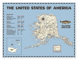 Alaskan View of the USA | Vintage Style Alaska Map Wall Decor Art Print Poster - Picture 1 of 12