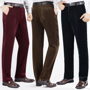 Men Corduroy Pants Straight Leg Trousers Bottoms Business Casual Slim Fit Pants - Picture 1 of 25