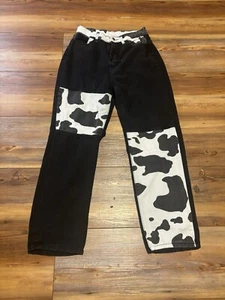 Y2K Damen Cow Print Denim Jeans Gr. 26x30 Skater Streetwear Hiphop *distressed* - Bild 1 von 7