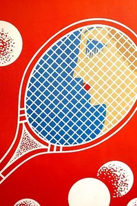 Erte Matted Print 1982 TENNIS MATCH Tennis Racket Balls -  Art Deco Illustration - Picture 1 of 5