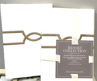 Комплект из 2 хлопковых сатиновых плетеных европейских наволочек Frontgate Fretwork Sham Linen НОВЫЕ - Изображение 1 из 4