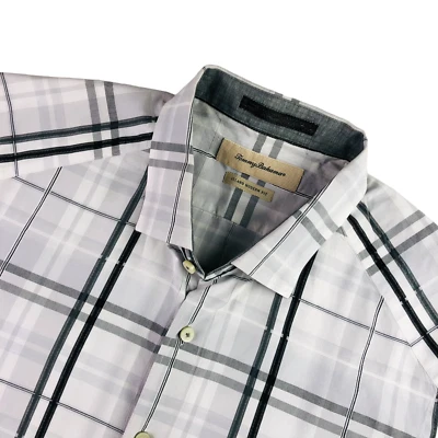 Camisa Tommy Bahama Para Hombre Algodón/Seda L/S Botón Blanco/Negro A Cuadros • Grande Foto 1 de 4