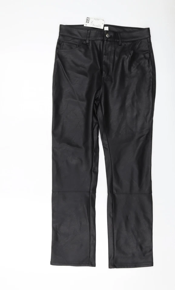 H&,M Womens Black Polyester Trousers Size 10 L26 in Regular Button - Image 1 of 4