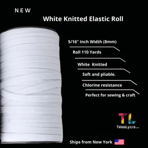 Elastic Bands for Sewing 5/16″ Width (8mm) White 110 YD By The Roll - Picture 1 of 4