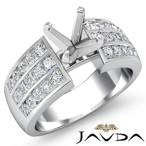 3Row Semi Mount Princess Round Channel Set Diamond Engagement Ring 14k Gold 1Ctw - Picture 1 of 24