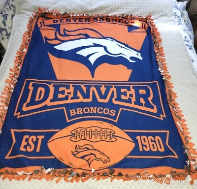 Denver Bronco's NFL Football Handmade Tie Blanket Oversize Throw 45"X58"  - Image 1 of 4