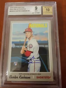 2019 TOPPS HERITAGE CARTER KIEBOOM REAL ONE BLUE AUTO AUTO BGS 9/10 GEM MINT - Picture 1 of 3