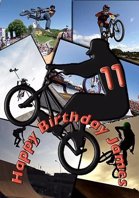JUSTGORJUS bmx bike stunts personalised A5 birthday card son grandson nephew brother name