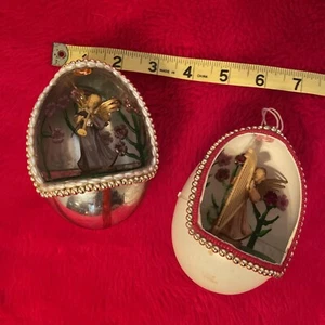 2 Vintage Kitschy Plastic Diorama Ornament Angels Homemade Leggs Pantyhose Egg - Picture 1 of 11