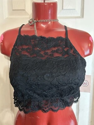 Juniors' SO Strappy Lace Bralette Black Size XL Adjustable RACER BACK HIGH NECK - Image 1 of 4