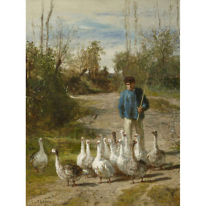 Constant Troyon The Gooseherd C1850 Painting Canvas Wall Art Print Poster