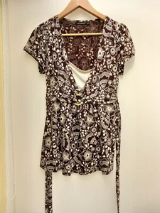 Womens Atmosphere Brown/ Cream Floral Top. Short Sleeves. Size 10. Used - Picture 1 of 3
