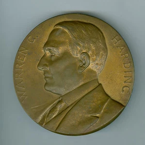 Lg 1923 BZ President Warren G. Harding Inaugurated 1921, Died 1923 Medal, 3 Inch - Picture 1 of 2