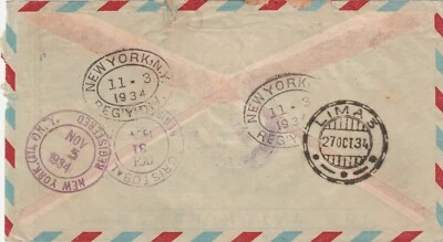 PERU 1934 cover  to New York USA - Image 1 of 2