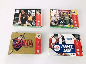 N64 NINTENDO 64 VIDE-GAME CARTRIDGES NBA JAM, NHL 99, NFL CLUB 98 & ZELDA BOX - Picture 1 of 8