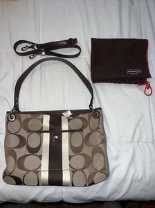 COACH Signature Stripe Python Brown/Purple Satchel F24884- Authenticated - Picture 1 of 3