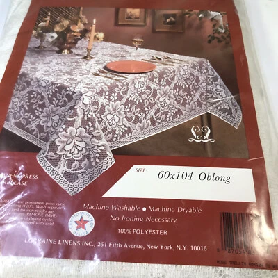 LACE Tablecloth ROSE TRELLIS  60x104 OBLONG PALE CAMEL DUPONT DACRON POLY USA - Image 1 of 4