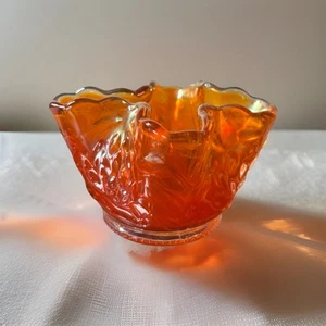 Fenton Waterlily and Cattails Marigold Carnival Glass Whimsey Match Holder 2.5” - Picture 1 of 10