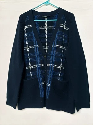 VTG Pendleton Sweater Mens L Navy Blue Plaid Wool Cardigan Button Up W/Pockets - Image 1 of 4