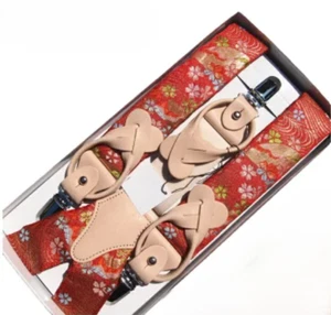 Nishijin-ori Japanese Pattern Suspenders Red Brocade Made by Japanese Artisans - Bild 1 von 7