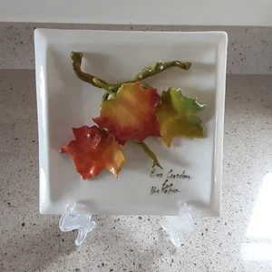 Piastrella ceramica foglie autunnali Eva Gordon per Bellagio 7" firmata 3D Pottery Canada - Foto 1 di 7
