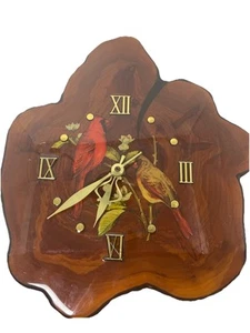 Unique Decrotive Large Wooden Log Slice Wall Clock With Painted Cardinals - Read - Picture 1 of 5
