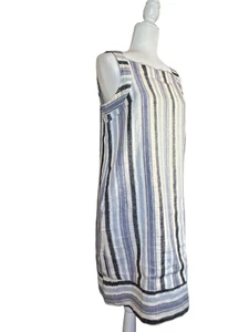 Sharagano Women’s Linen-blend Shift Dress Blue Fully Lined: Size 6P - Picture 1 of 6
