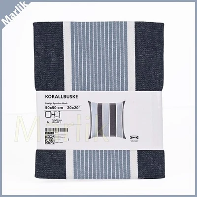 Ikea KORALLBUSKE Cushion Pillow Cover Blue White Stripe, 20x20” Cotton Jute, New - Image 1 of 2