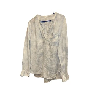 Gap linen v-neck collar L Long sleeve  light Blue And White  blouse Lightweight - Picture 1 of 12