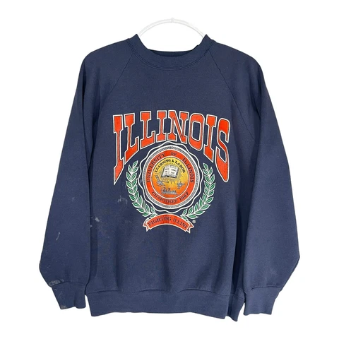 Illinois Mens Sweatshirt Large Blue Fighting Illini Crewneck Sweater Vintage USA Cover