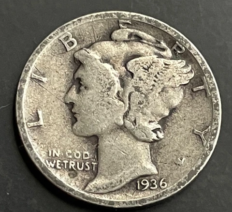 FINE 1936-S Silver Mercury Dime Original Cover