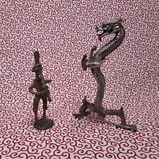 Musician with Dragon Antique Metal Figure Art EXC+++