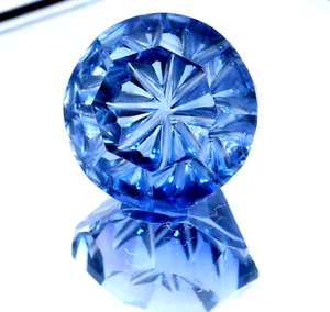 Certified Natural 12.80 Ct Ceylon Blue Sapphire carving work Loose Gemstone - Picture 1 of 6