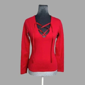 cherry red MODA International lace up fitted knit top sx XS 2000s y2k goth bimbo - Picture 1 of 7