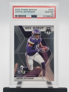 Tarjeta de novato debut Justin Jefferson 2020 Panini Mosaic NFL #270 PSA como nueva 10 - Imagen 1 de 2