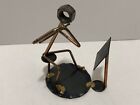 Musician Playing Flute W/ Music Stand Nuts & Bolt Figure Metal Statue Room Decor