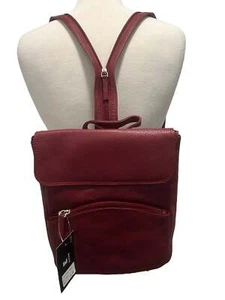 E ELTON Women's Genuine Leather Medium Backpack Bag Red New $138 - Picture 1 of 5