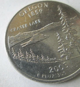 2005-P "CRATER LAKE", REVERSE DIE CRACK ERROR, RIM TO LOWER LEFT MTN, AU, CIRC. - Bild 1 von 3