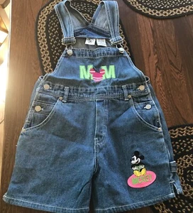 Vintage Mickey & Co Disney Sz 7 Jean Bib Overalls Embroidered Mickey shorts - Picture 1 of 4