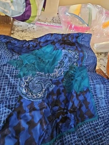 Vtg Christian Dior Scarf Signed 35" X 35" Blue's Silk - Picture 1 of 13