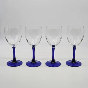 Luminarc France Vintage Cobalt Blue Stem Wine Glasses Set of 4 Nautical Coastal - Picture 1 of 7
