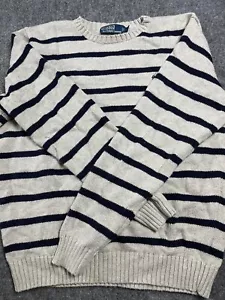 Polo Ralph Lauren Men's Sweater Gray Black Striped 100% Cotton XL - Picture 1 of 17