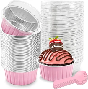 5 OZ Mini Loaf Pans with Lids Mini Cake Pans Flan Containers Aluminum Foil Bakin - Picture 1 of 6