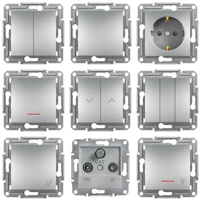 SCHNEIDER ASFORA Aluminium Steckdose Schalter Taster Dimmer Rahmen SAT TV RJ45 - Bild 1 von 4