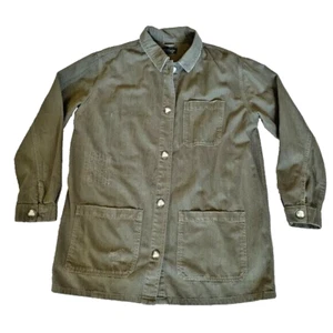 Topshop Utility Jacket Women's 6 Military Green 100% Cotton Button Front Pockets - Picture 1 of 15