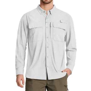 UPF 50+ Sun Fishing Shirts Men's Quick Long Sleeve Shirts Hiking Cargo Shirts - Picture 1 of 30