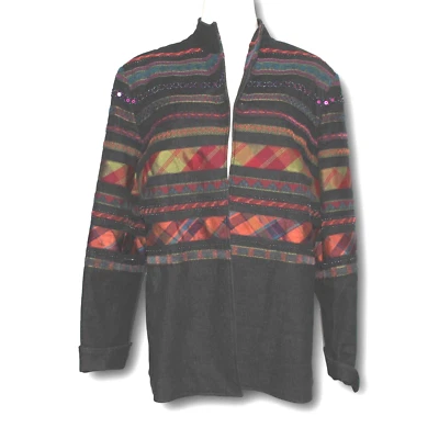 COLDWATER CREEK (W18) Open Front Embellished Denim Tapestry Jacket Boho Look - Image 1 of 4
