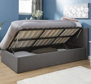 Side Lift up 3ft Ottoman bed Single fabric storage bed Silver - Picture 1 of 10